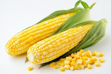 Fresh corn on the cob with vibrant yellow kernels and arrangement