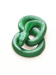 Obraz premium Close-up shot of a green snake on a white surface, perfect for illustration or design