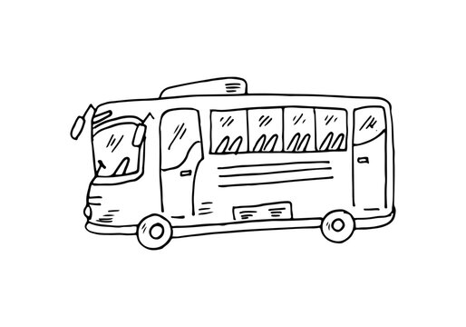 Side view hand-drawn public bus cartoon doodle vector transportation.