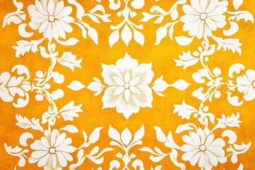 Elegant floral pattern in white on vibrant yellow background, ideal for creating cheerful and bright designs, perfect for seasonal decor or textile applications