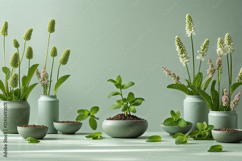 Poster minimalist mint stand showcasing captivating spring showcase with ample product display space