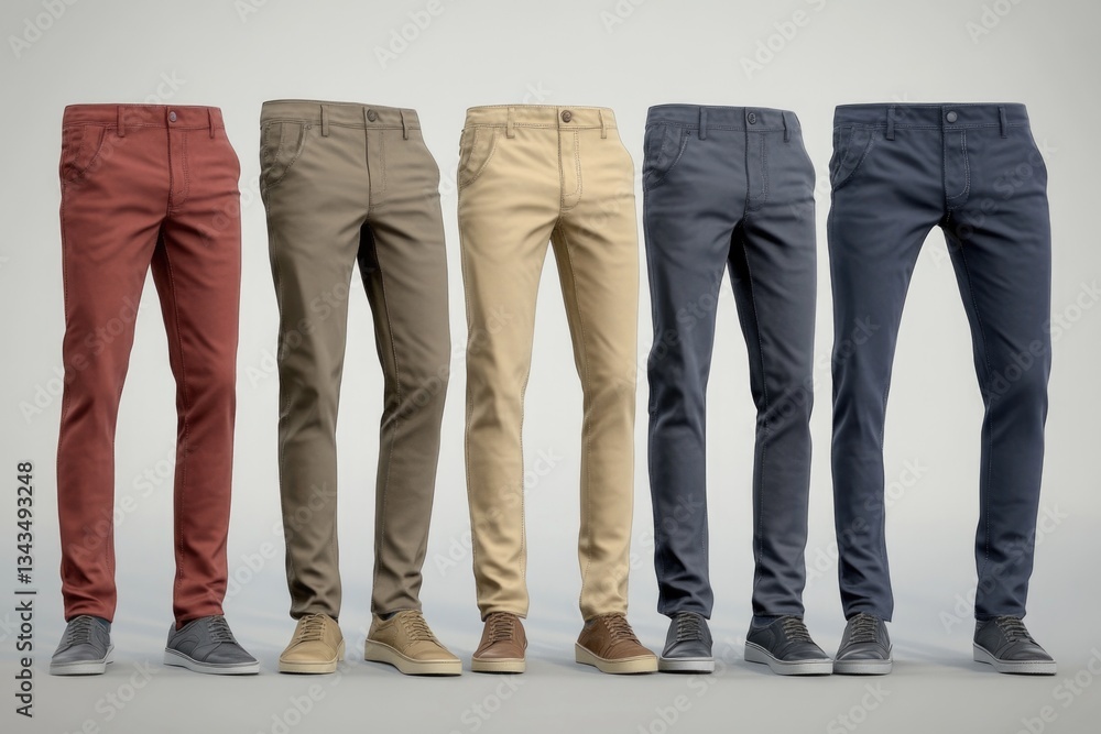 Poster a collection of colorful men's pants with varied designs and patterns
