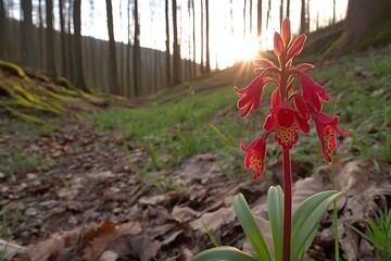 Red Orchid Flower Sunset Forest Bloom Nature Spring