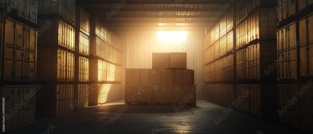 Poster a room filled with various sized boxes and storage containers