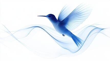 Obraz premium hummingbird flying, isolated on a white background, with a white, blue, high resolution ,Generate AI