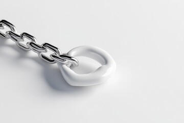 Obraz premium White heart-shaped link on a metallic chain