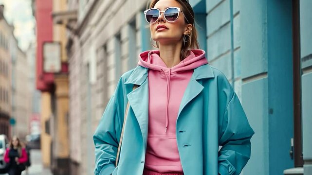 Stylish Woman in Urban Setting, Trendsetting Fashion and City Vibes