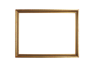 Old golden vintage photo frame on a white background, space for your image