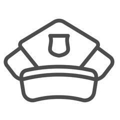 Policeman cap with emblem line icon, police force headwear concept. Vector graphics. Hat of police man, guardener sign on white background, outline style icon for mobile or web design.