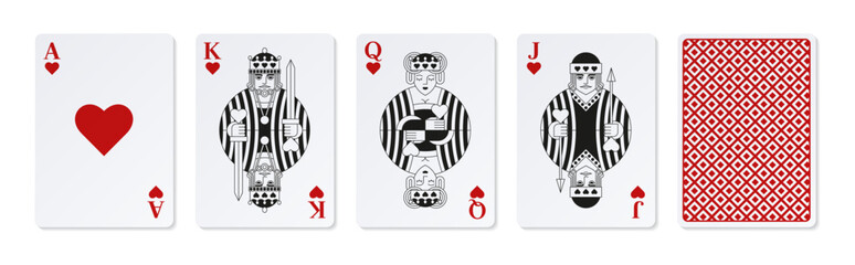 High playing cards of Hearts. Casino clipart.