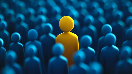 Yellow Figure in the Center of Blue Crowd