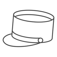 Train inspector hat thin line icon, speccial forces headwear concept. Vector graphics. Policaman vintage hat sign on white background, outline style icon for mobile or web design.