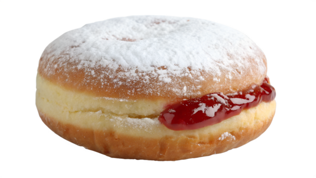 Delightful jelly filled donut with powdered sugar topping for a sweet treat
