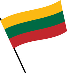 The national flag of Lithuania on flagpole. Vector illustration with transparent background.	