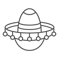 Mexican sombrero hat thin line icon, ethnic musician headwear concept. Vector graphics. Guitarist man hat sign on white background, outline style icon for mobile or web design.