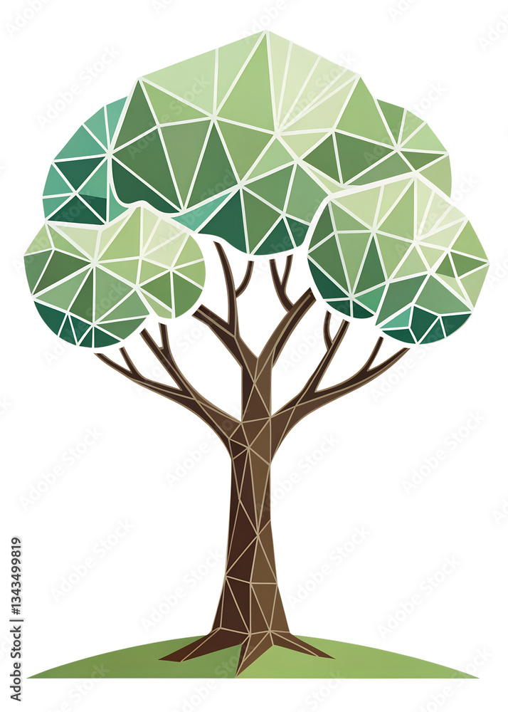 Poster stylized geometric tree design showcasing modern art with a transparent background for creative appl
