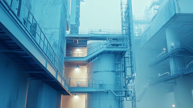 Abstract Industrial Architecture in Blue Tones with Complex Structural Design