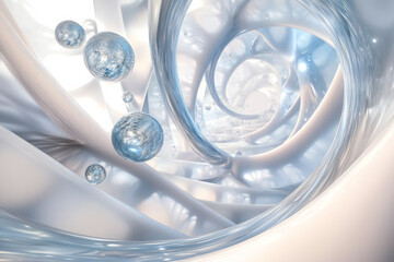A surreal 3D background of an infinite staircase spiraling through a dreamlike void. Each step is made of shifting translucent material, reflecting different realities. Celestial orbs float aimlessly,