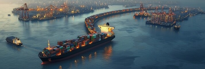 Futuristic digital conveyor belt efficiently moving goods across a connected global network symbolizing seamless supply chain management