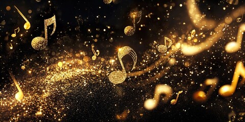 Golden Musical Notes on Black
