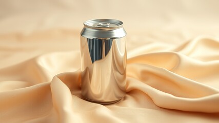 Vintage Aluminum Can on Glass, Silk Background, Close-Up, Sepia Tone
