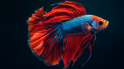 Obraz premium Vibrant Red and Blue Betta Fish, Aquatic Beauty, Stunning Fins