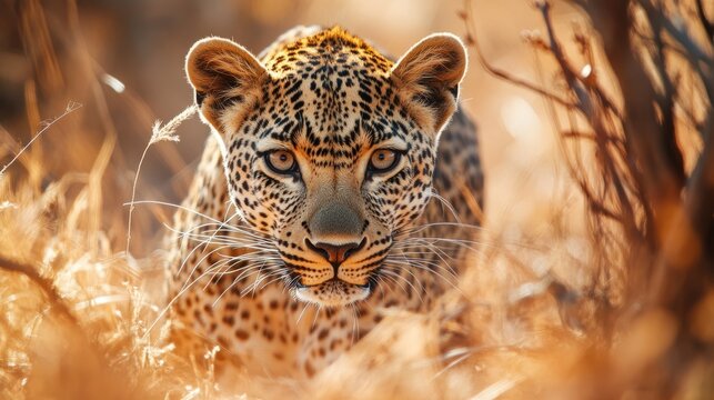 Leopard hunting prey in Samburu National Reserve Kenya