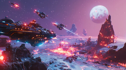 Epic mech war on an alien planet with plasma weapons.