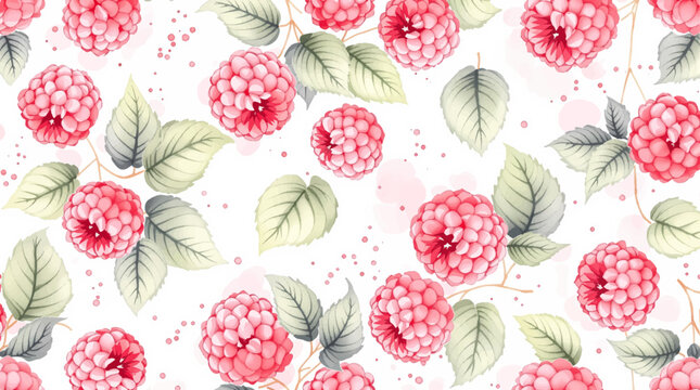 Watercolor raspberry pattern. Vector seamless red berries background