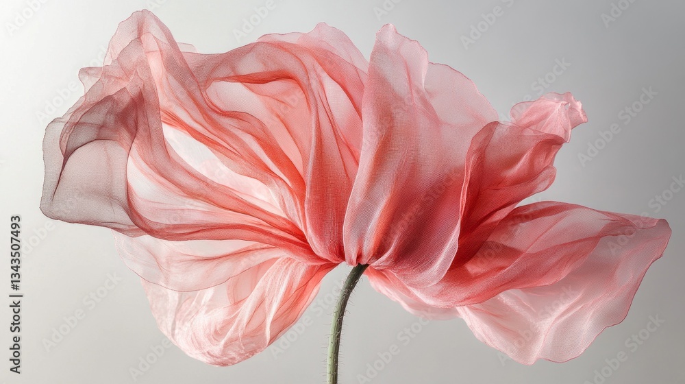 Poster a striking pink fabric flower sways gracefully, showcasing intricate folds and layers. its ethereal 