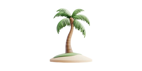 Obraz premium Cartoon Palm Tree Sandy Island. Tropical Vacation And Relaxation Concept Isolated On Transparent Background