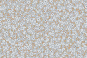 Vector seamless pattern of small flowers, daisies and branches. For fabric, textile design, wallpaper. Shabby chic.