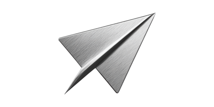 Metallic Paper Airplane Icon Symbolizing Communication And Innovation Isolated On Transparent Background