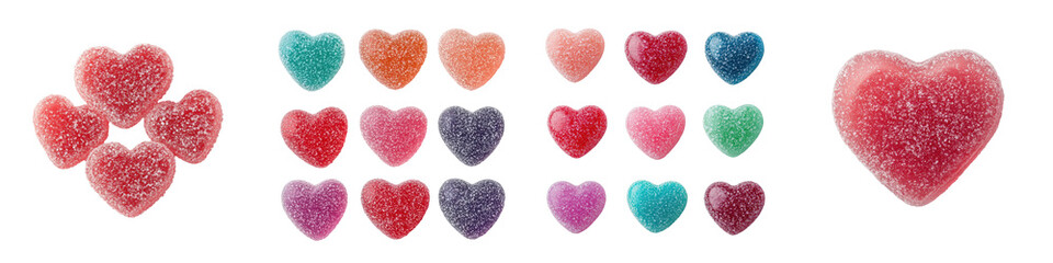 Obraz premium An assortment of vibrant heart shaped gummy candies in various colors and flavors artfully arranged in a visually appealing display