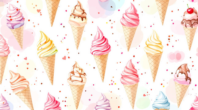 Watercolor pattern ice cream white background vector