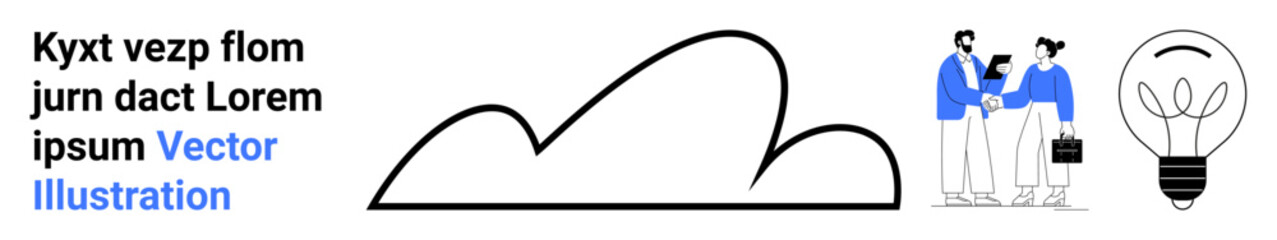 Cloud outline, light bulb, and two professionals shaking hands. Ideal for business, teamwork, innovation, technology, partnerships, agreements simple landing page