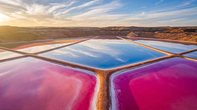 Pink and Blue Salt Pans at Sunset