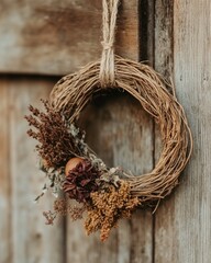 Naklejka premium Rustic handmade easter wreath with dried flowers for seasonal decoration