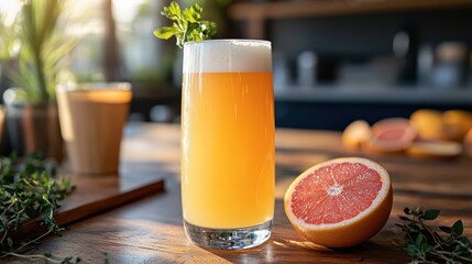 A refreshing blend of crisp grapefruit juice and tart Radler beer, the perfect thirst quencher on a hot day.