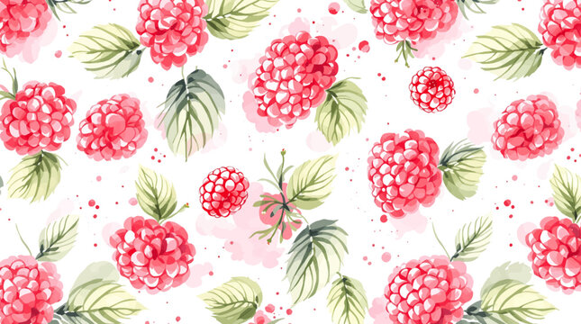 Watercolor pattern featuring raspberries white background