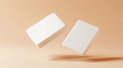 Two blank business cards floating in the air, simple background, 3D rendering, simple design.