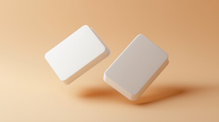 Two blank business cards floating in the air, simple background, 3D rendering, simple design.