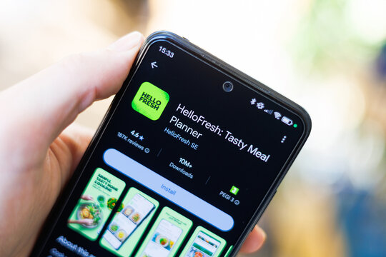 close up of HelloFresh App on mobile phone device