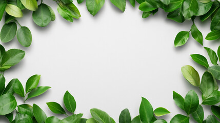 Green leaves frame on white background