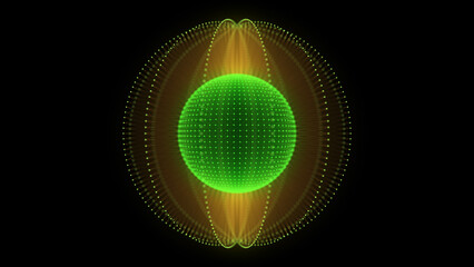 Green sphere consisting of points and lines. Modern wireframe elements. Technology grid sphere. 3d rendering.