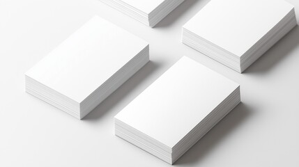 30 white business card mockups, with a plain and clean background, and no text on the cards.