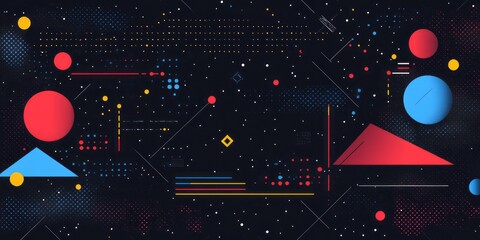 Obraz premium Abstract composition featuring geometric shapes scattered across a dark backdrop