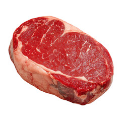 Fototapeta premium A raw ribeye steak with marbled fat, showcasing its rich red color and unique texture, Transparent background.