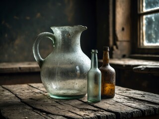 Dusty Glass and Timeworn Wood