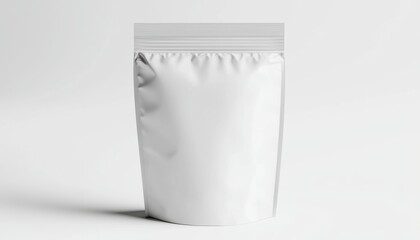Isolated blank foil pouch, sealed top, mockup for branding and product packaging, high-quality photorealistic rendering